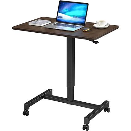 FitDesk Height Adjustable Desk - Pneumatic Standing Laptop Desk, Portable Office Work Station Stand Up Desk, Mobile Desk Workstations Organizer, Portable Office Desk for Home Office - Walnut, 27&#34;