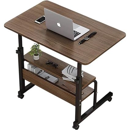 Adjustable Table Student Computer Desk Portable Home Office Furniture Small Spaces Sofa Bedroom Bedside Learn Play Game Desk on Wheels Movable with Storage Size 31.5 * 15.7 Inch Brown