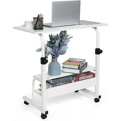 Computer-Desk Office-Desk, Small-Folding Gaming-Laptop Home-Office Desks for Small Spaces, Writing Study Desk Table with Storage for Home Bedroom, Adjustable Height 32×16×25-36 inches (White)