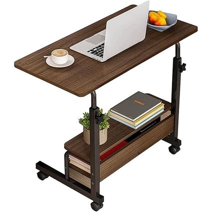 Dekhaoxe,Small Desk for Laptop Small Space Portable Desk Living Room Sofa Bedside with Storage Home Desk Adjustable Height Desk Removable Home Desk Furniture Size 32 * 16 Inches Brown(A-1)