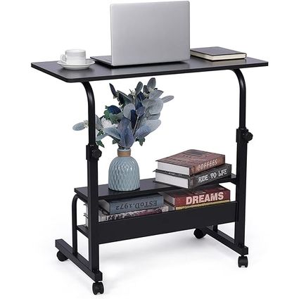 Computer-Desk Office-Desk, Small-Folding Gaming-Laptop Home-Office Desks for Small Spaces, Writing Study Desk Table with Storage for Home Bedroom, Adjustable Height 32×16×23-36 inches (Black)