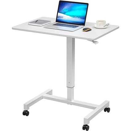 FitDesk Height Adjustable Desk - Pneumatic Standing Laptop Desk, Portable Office Work Station Stand Up Desk, Mobile Desk Workstations Organizer, Portable Office Desk for Home Office - White, 27&#34;