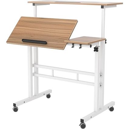 sogesfurniture Height Adjustable Sit Stand Workstation Mobile Standing Desk Home Office Desk with Standing and Seating,Oak 101-2OK