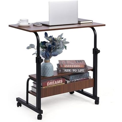 Computer-Desk Office-Desk, Small-Folding Gaming-Laptop Home-Office Desks for Small Spaces, Writing Study Desk Table with Storage for Home Bedroom, Adjustable Height 32×16×23-36 inches (Brown)