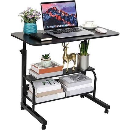 Home Office Study Desk Corner Desk for Small Space Rolling Desk Mobile Computer Desk Portable Desk for Bedrooms Adjustable Desk Writing Desk with Storage Gaming Table Size 31.5x15.7 in Pure Black