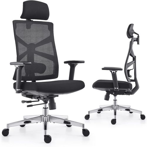 High quality black mesh office chair with arm and head rest.