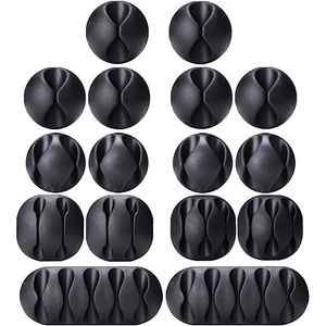 Cable Clips, OHill 16 Pack Black Adhesive Cord Holders, Ideal Cords Management for Organizing Cable Wires-Home, Office, Car, Desk &amp; Nightstand