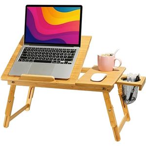 HUANUO Lap Desk- Fits up to 15.6  Inch Laptop Desk, Foldable Bed Tray Breakfast Table with 5 Angles Tilting Top, Height Adjustable Laptop Stand with Storage Net