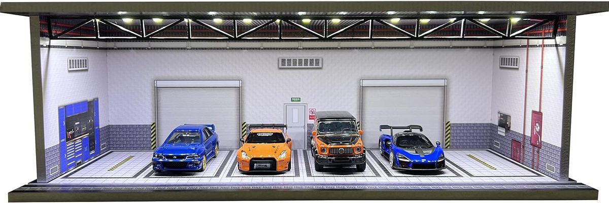 Custom made diecast model shelf stylized as a car garage