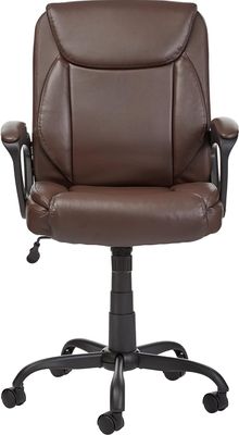 Brown padded office chair with arm rests.