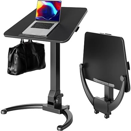Claiks Mobile Standing Desk, Small Rolling Standing Desk, Pneumatic Height Adjustable Sit-Stand Desk with 90° Tiltable, Portable Mobile Workstation, with Non-Slip Computer Stand, Black