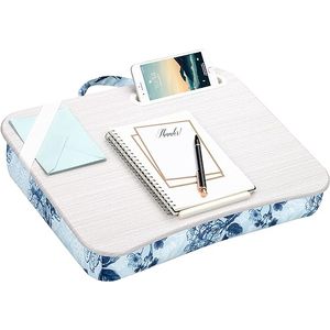 LAPGEAR Designer Lap Desk with Phone Holder and Device Ledge - Blue Blossoms - Fits up to 15.6 Inch Laptops - Style No. 45433