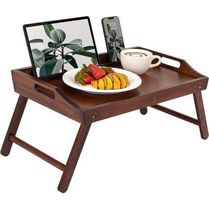 ROSSIE HOME Bamboo Bed Tray, Lap Desk with Phone Holder - Fits up to 15.6 Inch Laptops and Most Tablets - Java - Style No. 78002, Medium