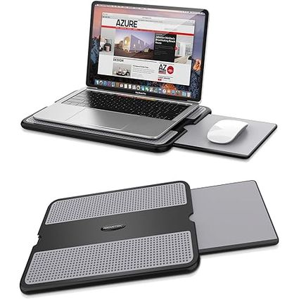 AboveTEK Portable Laptop Lap Desk w/Retractable Left/Right Mouse Pad Tray, Non-Slip Heat Shield Tablet Notebook Computer Stand Table w/Sturdy Stable Work Surface for Bed Sofa Couch or Travel