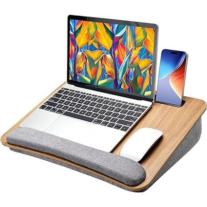 LORYERGO Lap Desk, Lap Desk for Laptop, Fits up to 15.6&#34;, Lap Stand for Bed &amp; Couch, Laptop Lap Desk with Cushion, w/Wrist Pad &amp; Media Slot, for Adult &amp; Kid -LELD12