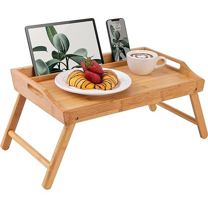 ROSSIE HOME Bamboo Bed Tray, Lap Desk with Phone Holder - Fits up to 15.6 Inch Laptops and Most Tablets - Natural - Style No. 78007, Medium