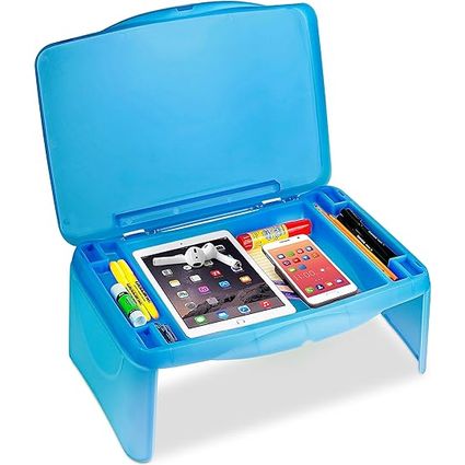 Folding Lap Desk, Laptop Desk, Breakfast Table, Bed Table, Serving Tray - The lapdesk Contains Extra Storage Space and dividers &amp; Folds Very Easy, Great for Kids, Adults, Boys, Girls, (Blue)