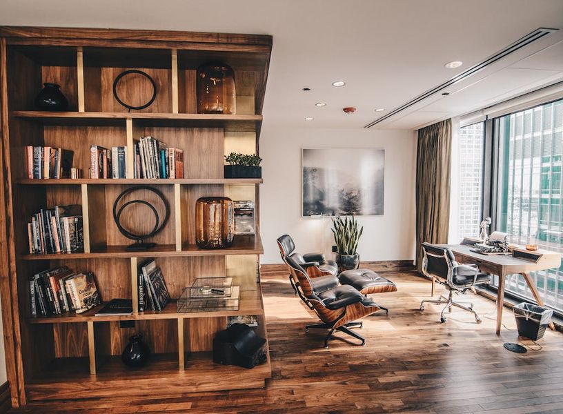 Office room in modern and rustic style.